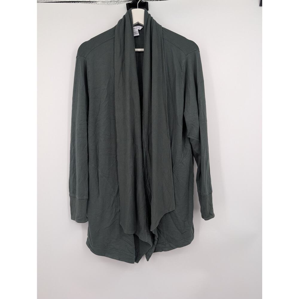 Athleta Open Front Cardigan Green Long Sleeve Women's Large Pockets Comfort